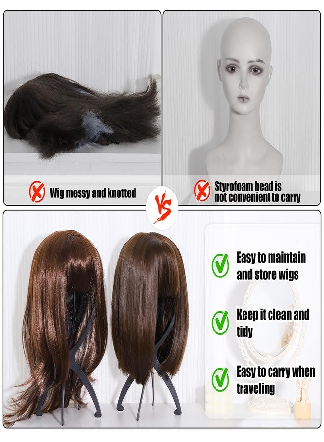 obeoby Wig Stand, Portable Wig Holder Wig Head Stand for All Wigs Travel Wig Hair Stylist Gifts for Women(black (2 pack)) - Image 5